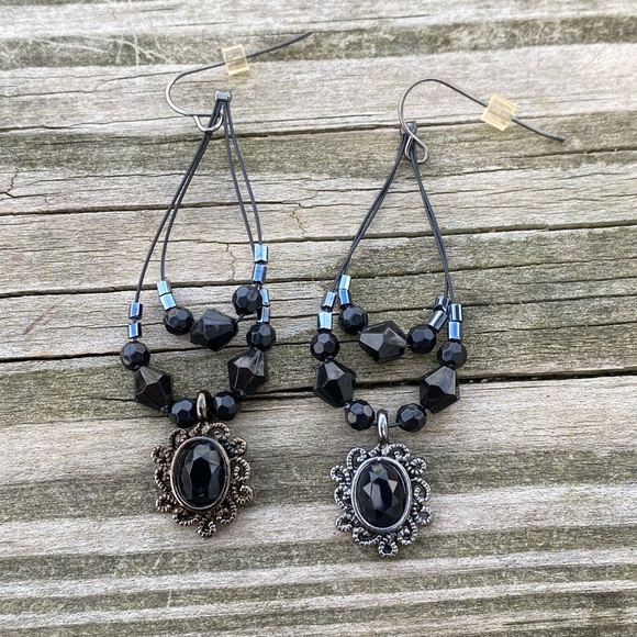 Body Central black beaded drop earrings retro gothic earrings - Picture 2 of 3